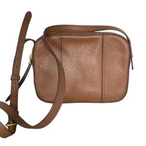 Fossil tan leather crossbody bag with zipper